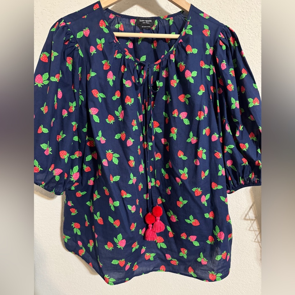 Kate Spade Tossed Strawberry Puff Sleeve Top XL